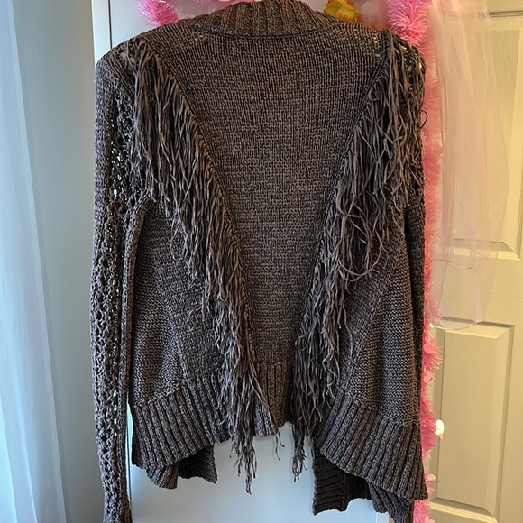 Scoop NYC dark brown cardigan with fringe Size S - Picture 4 of 7